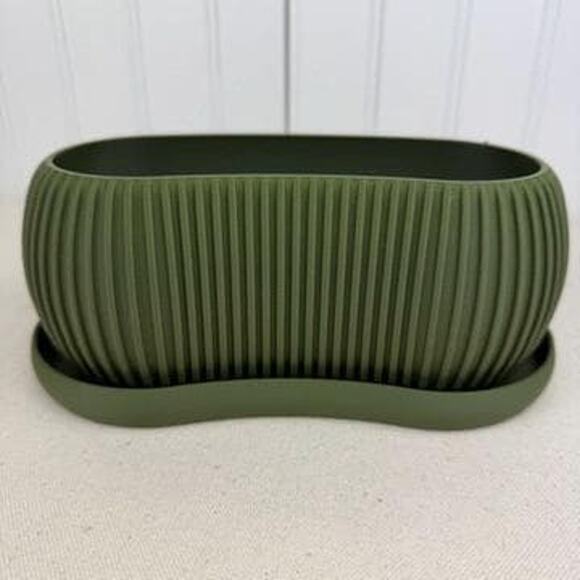 Terra Planter, Indoor Planter with Drainage Tray, Tabletop Planter, Ridged - Picture 3 of 11